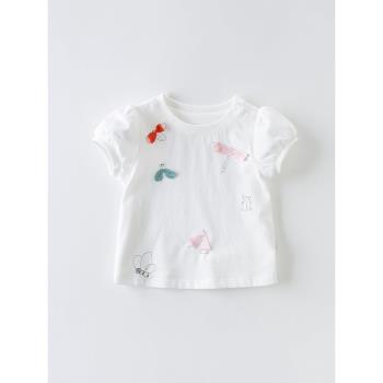 戴維貝拉短袖女寶寶白色兒童T恤