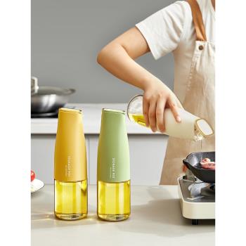 舍里 油壺玻璃油罐自動重力開蓋油瓶廚房家用不掛油醬油醋調料瓶