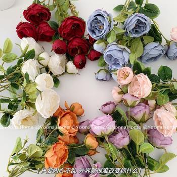 韓國仿真花奧斯汀三頭玫瑰花高級質感大頭玫瑰咖啡店家居裝飾擺設