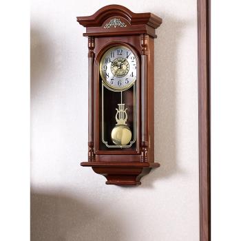 漢時歐式掛鐘鐘表客廳實木創意裝飾音樂報時掛表復古搖擺時鐘HP67