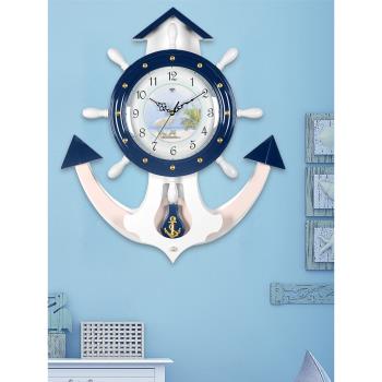漢時船錨掛鐘鐘表客廳家用時鐘創意歐式裝飾靜音木質船舵掛鐘HP40