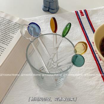 玻璃勺調羹愛心多彩玻璃精美攪拌棒可愛創意長柄果汁咖啡用加勺子