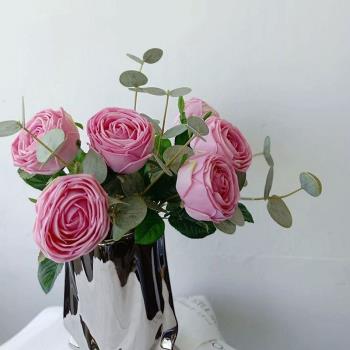 輕奢高品質仿真手感保濕玫瑰白色假花仿真花客廳擺設餐桌擺件單枝