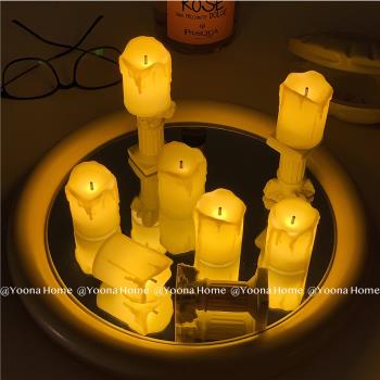 ins北歐極簡LED小夜燈復古電子蠟燭做舊燭臺桌面擺件擺拍照道具