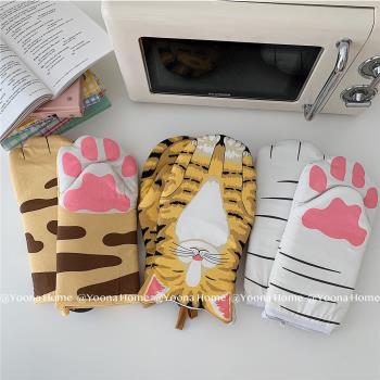 貓咪貓爪全棉創意廚房隔熱烘焙防燙加厚烤箱耐高溫微波爐專用手套