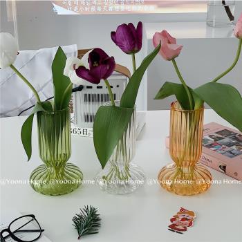 ins小眾透明條紋玻璃花瓶創意水培插花花器桌面裝飾擺件咖啡店