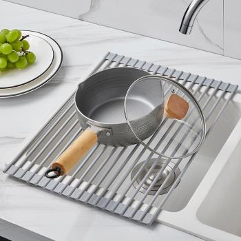 可折疊硅膠瀝水架水槽碗碟盤收納架實用瀝水籃廚房置物架控水神器