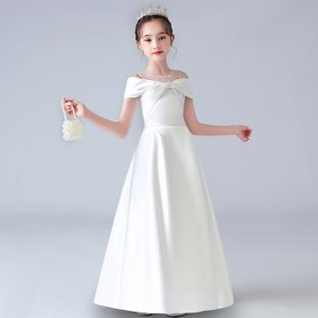 洋氣鋼琴演奏白色連衣裙兒童禮服