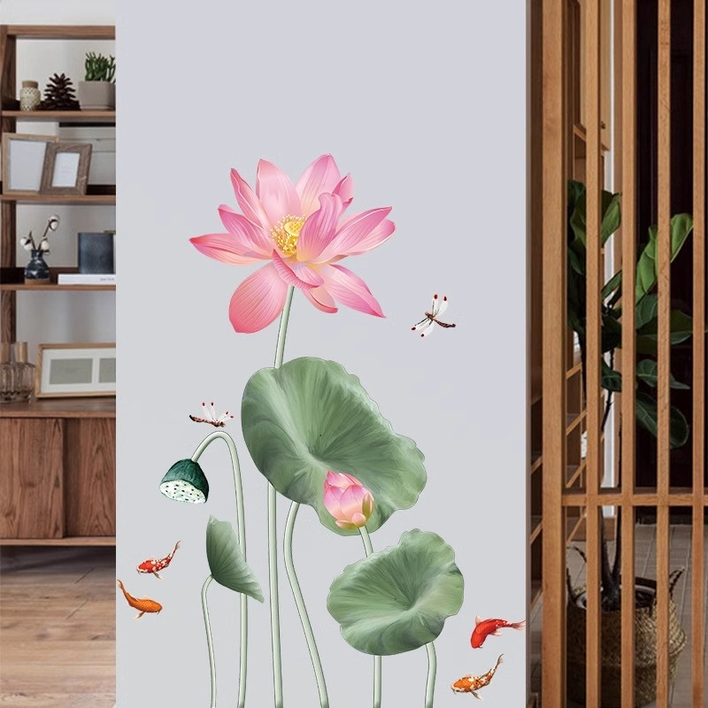 衛生間魚缸荷花圖案玻璃墻貼紙|居家飾品|ETMall東森購物網
