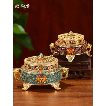 歐斯特八吉祥銅香爐 景泰藍琺瑯彩繪蓮花薰香爐 佛前薰香爐擺件