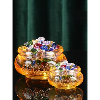聚寶盆擺件 金元寶琉璃水晶客廳辦公室開業禮品裝飾品 七寶石擺件