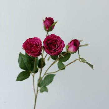 仿真4頭玫瑰 復古玫紅高檔仿真玫瑰花 家居配飾花藝設計拍照道具