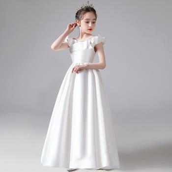兒童禮服白色公主裙小主持人禮服鋼琴演奏女童生日晚禮服高端洋氣