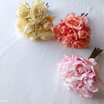 韓式多層次奶黃玫瑰花花藝花束多網紅高質仿真花假花絹花色超美