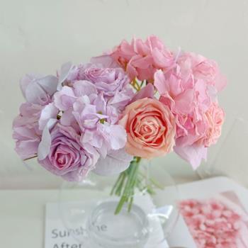網紅假花花束手感保濕玫瑰花仿真花高端結婚新娘手捧帶花瓶花藝