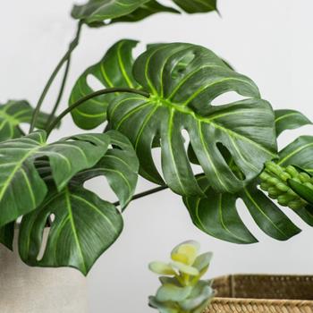北歐高品質模擬龜背竹大葉子綠葉假花客廳裝飾植物餐廳龜背葉擺件