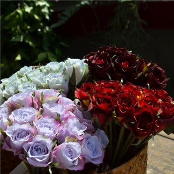 20頭多色薔薇玫瑰手札花束 裝飾花藝擺件絹花仿真花 套裝禮物