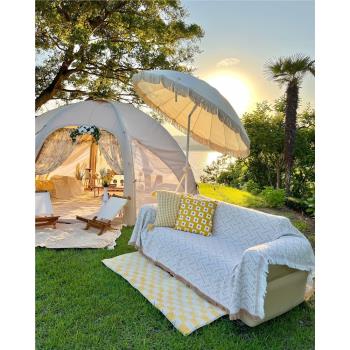 韓系提拉米蘇小清新 夏季透氣浮雕格子帳篷露營毯子 地布