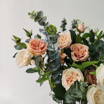 歐粉輕奢復古仿真玫瑰花 客廳假花絹花花瓶餐桌裝飾擺件赫本