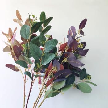 北歐莫蘭迪彩色尤加利葉子仿真植物客廳花瓶假花插花擺件軟裝裝飾
