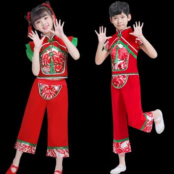 六一兒童秧歌服中國風表演服扇子舞開門紅女童打鼓服春喜慶演出服