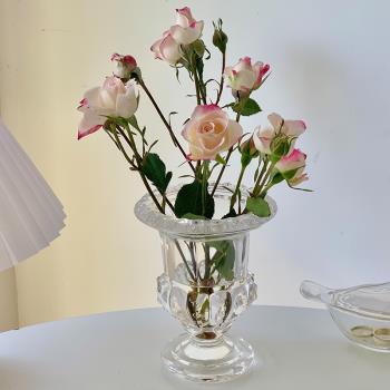 歐式翻邊玻璃水晶花瓶ins風房間桌面裝飾法式復古家居臺面小擺件