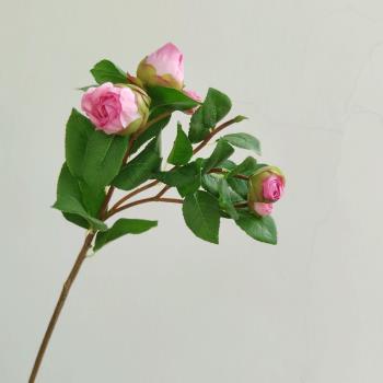 出口高質皇家玫瑰茶玫仿真絹花假花組合套裝擺件軟裝飾品茶花苞
