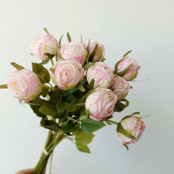 高質小花頭11頭把束仿真玫瑰花假花絹花藝裝飾餐桌婚慶新娘手捧花