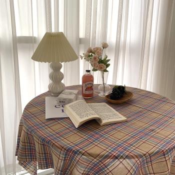 INS韓國復古百搭紅藍格桌布家居軟裝背景布門簾裝飾掛布野餐布
