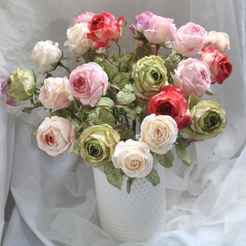 復古仿真花 浪漫卷邊粉色玫瑰花 客廳擺放假花餐桌裝飾絹花