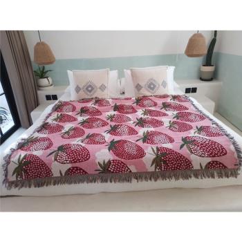 漂亮國洛杉磯 草莓掛毯休閑毯裝飾毯毛毯蓋毯個性家居歐美