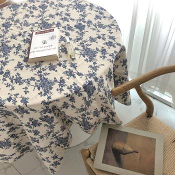 ins韓國博主拍照搭配背景布桌布裝飾軟裝拍攝茶幾蓋布棉麻藍色花