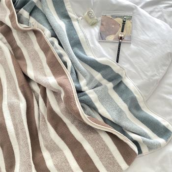 韓國ins經典條紋時尚珊瑚絨浴巾柔軟吸水沙灘巾素色簡約酒店禮品