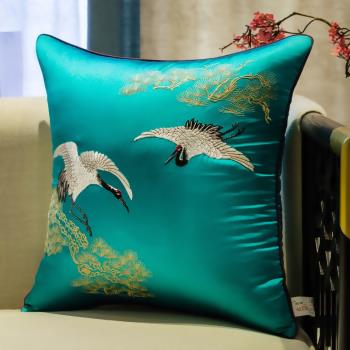 新中式松鶴刺繡抱枕中國風紅木沙發靠墊含芯客廳家用大靠墊腰枕套