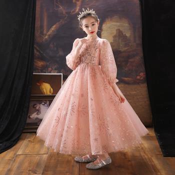 公主裙女童春秋花童禮服蓬蓬紗10歲生日走秀演出洋氣超仙兒童婚紗