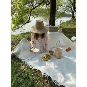 野餐毯ins風文藝針織復古拍照背景道具春游郊游戶外草地墊野餐布