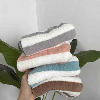 ins韓風彩色寬條紋珊瑚絨毛巾面巾 家用日用品柔軟干吸水毛巾