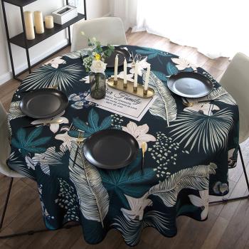 歐式圓桌桌墊輕奢植物花卉棉麻家用防水防油防燙餐桌布藝方桌蓋布