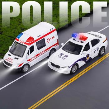 兒童110警車小汽車模型玩具車男孩合金屬救護車警察車皮卡越野車