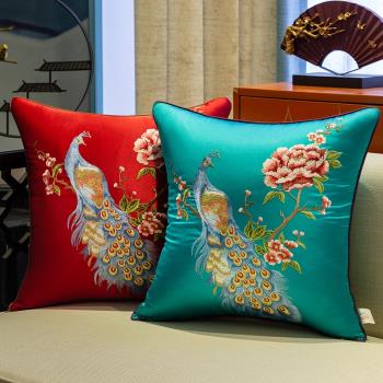 新中式刺繡花抱枕套客廳紅木沙發靠背不含芯腰枕靠枕頭中國風靠墊