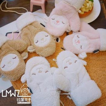 韓國冬季卡通動物保暖手套日系可愛毛絨學生全指掛脖毛茸茸手套女