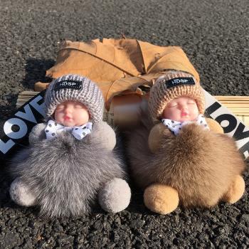 韓國可愛狐貍毛絨小娃娃鑰匙扣個性創意女車鑰匙鏈毛球書包掛件飾