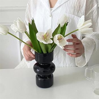 ins北歐復古簡約黑色花瓶擺件居家客廳桌面軟裝藝術插花裝飾干花