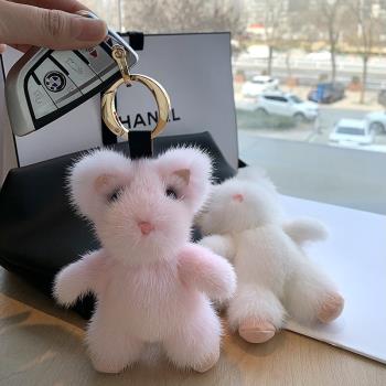 【小貓咪】韓國ins高檔水貂毛掛件可愛毛絨公仔汽車鑰匙扣包掛飾