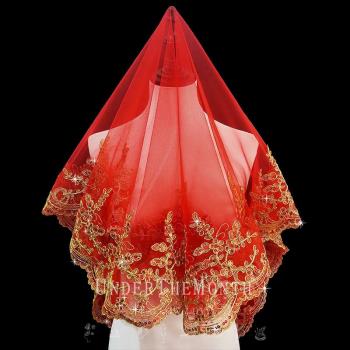 中式婚禮新娘結婚紅蓋頭半透明頭紗軟紗秀禾服喜帕中國風頭紗頭飾