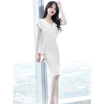 2023年夏季流行裙子名媛氣質平時可穿禮服修身顯瘦白色包臀連衣裙