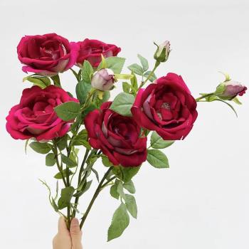 高質仿真絨布玫瑰花束單支假花客廳餐桌擺放手感絹花室內裝飾插花