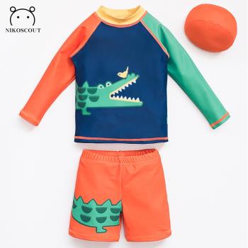 平角卡通鱷魚防曬速干兒童泳衣