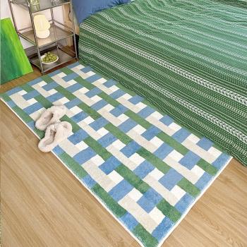 臥室ins風女生床前墊綠色地毯
