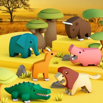 哈福玩具科普非洲動物骨骼拼裝獅子鱷魚積木創意新奇場景潮玩擺件